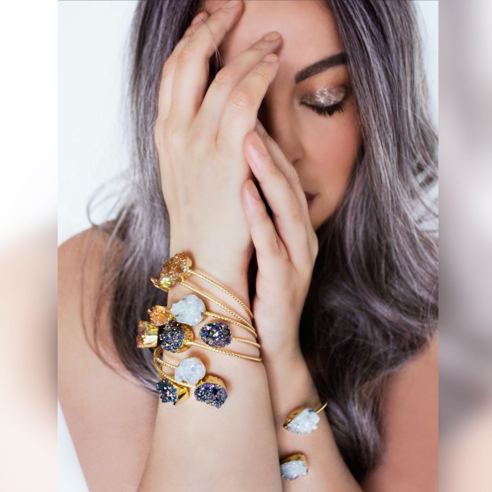 Agate Quartz Druzy Bracelet- White
